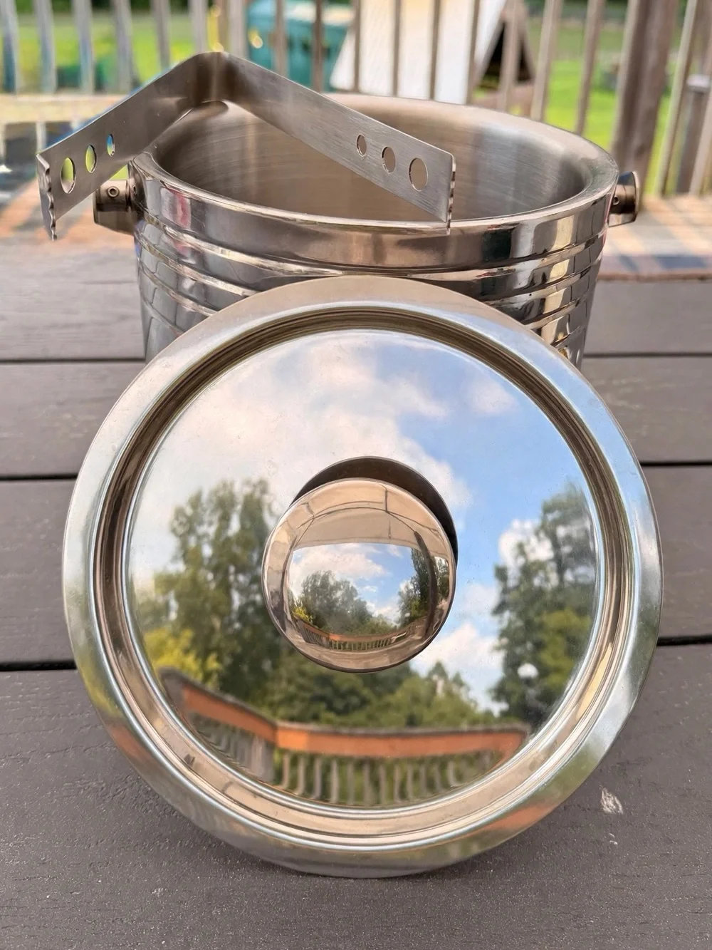 Oneida Stainless Steel Ice Bucket & Mini Cocktail Shaker Set MCM Bar Cart